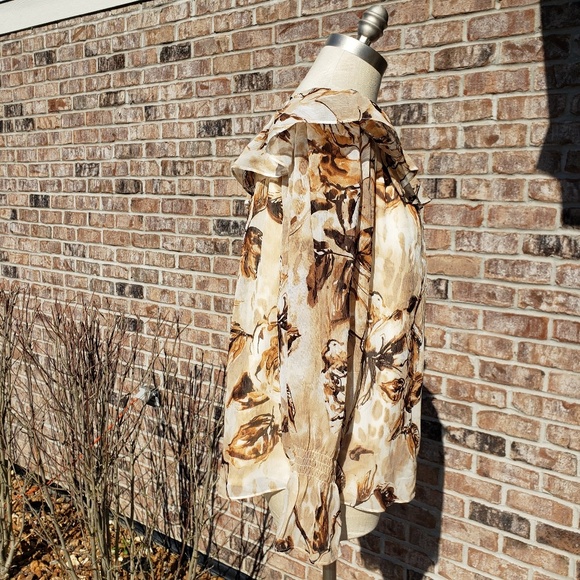 EUC ST. JOHN Silk Pleated Layer Top Brown/Cream 8 - Picture 4 of 7